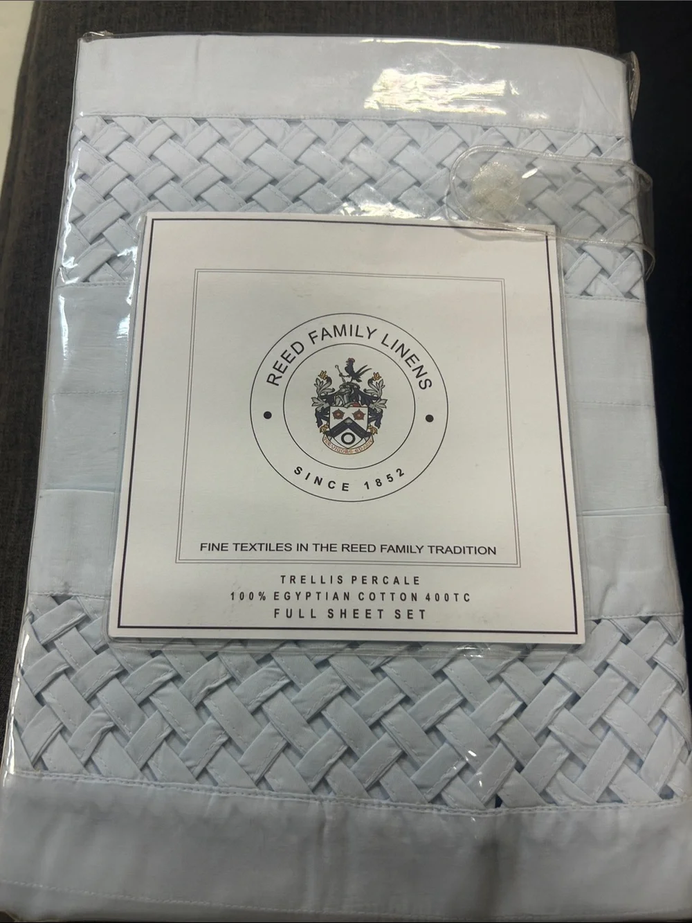White Trellis Percale Full Sheet Set